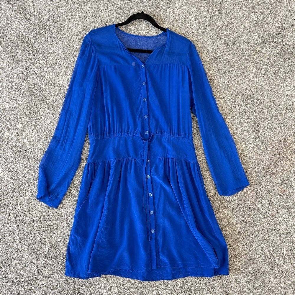 Oonagh Nanette Lepore 100% Silk Royal Blue Drawstring Waist Mini Dress US 10